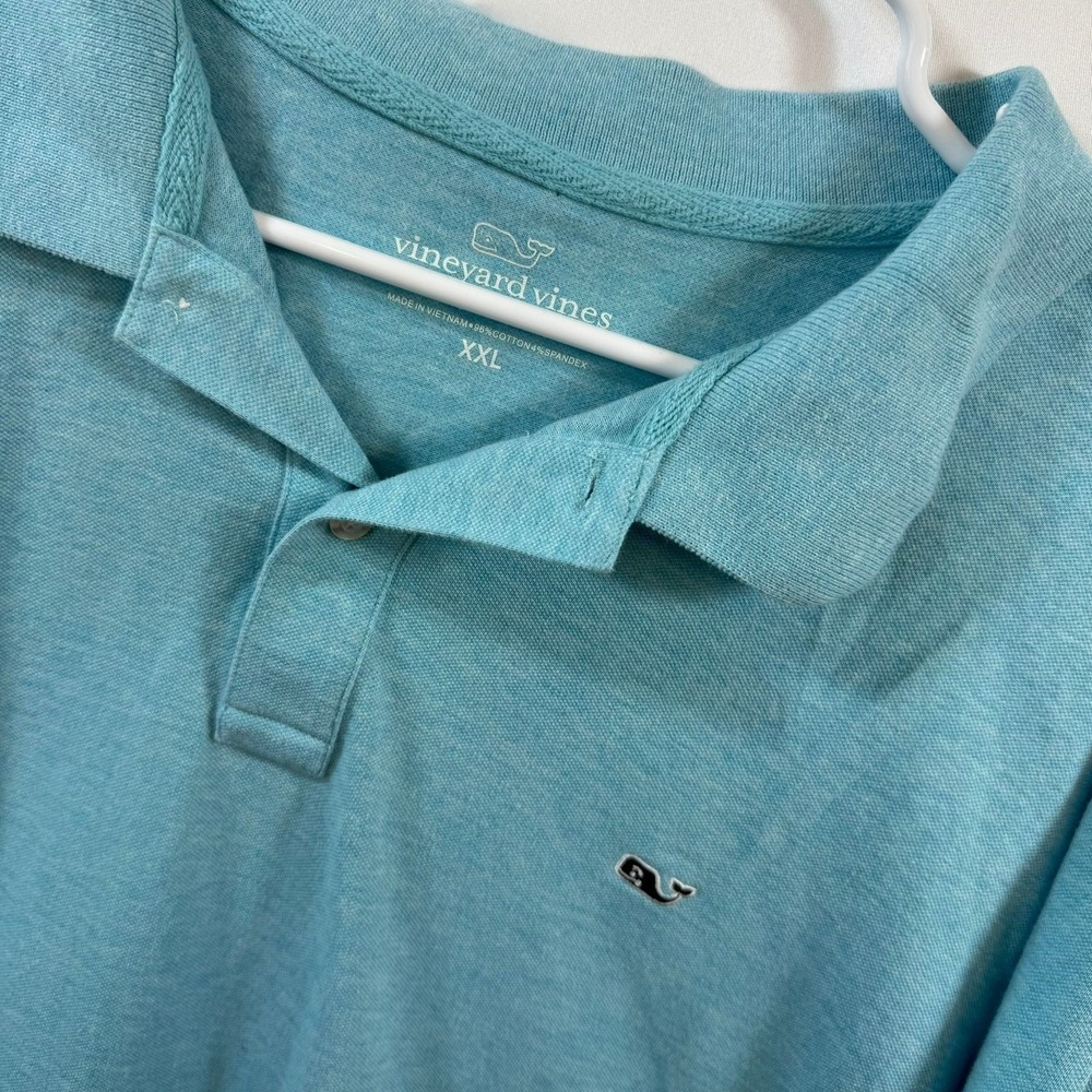 Vineyard Vine Mens XXL Slim Fit Short Sleeve Polo Shirt Light Blue Heather Whale
